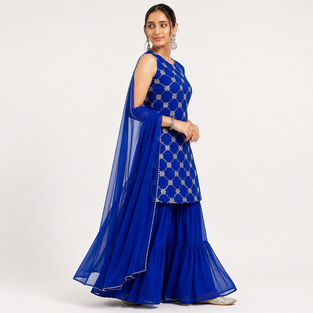 ARZO Royal Sapphire Embroidered Sharara Set