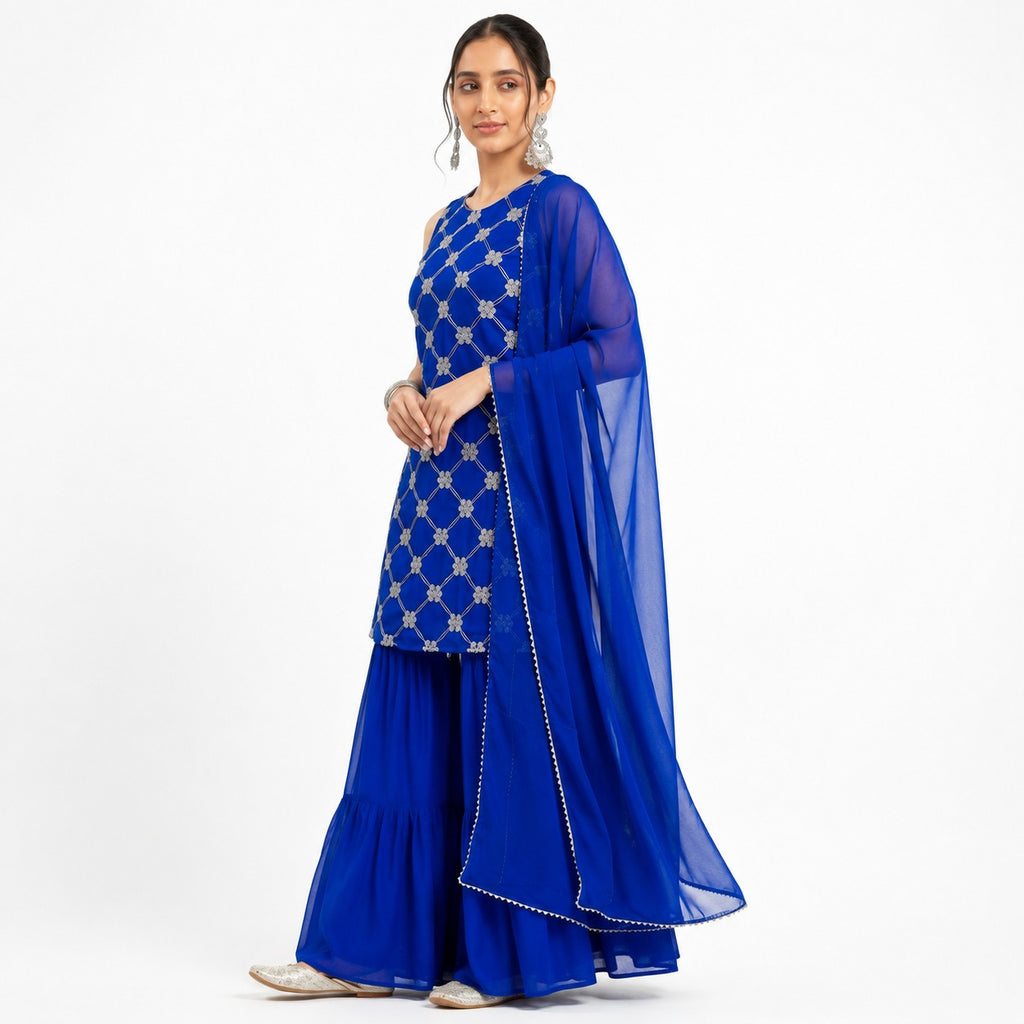 ARZO Royal Sapphire Embroidered Sharara Set