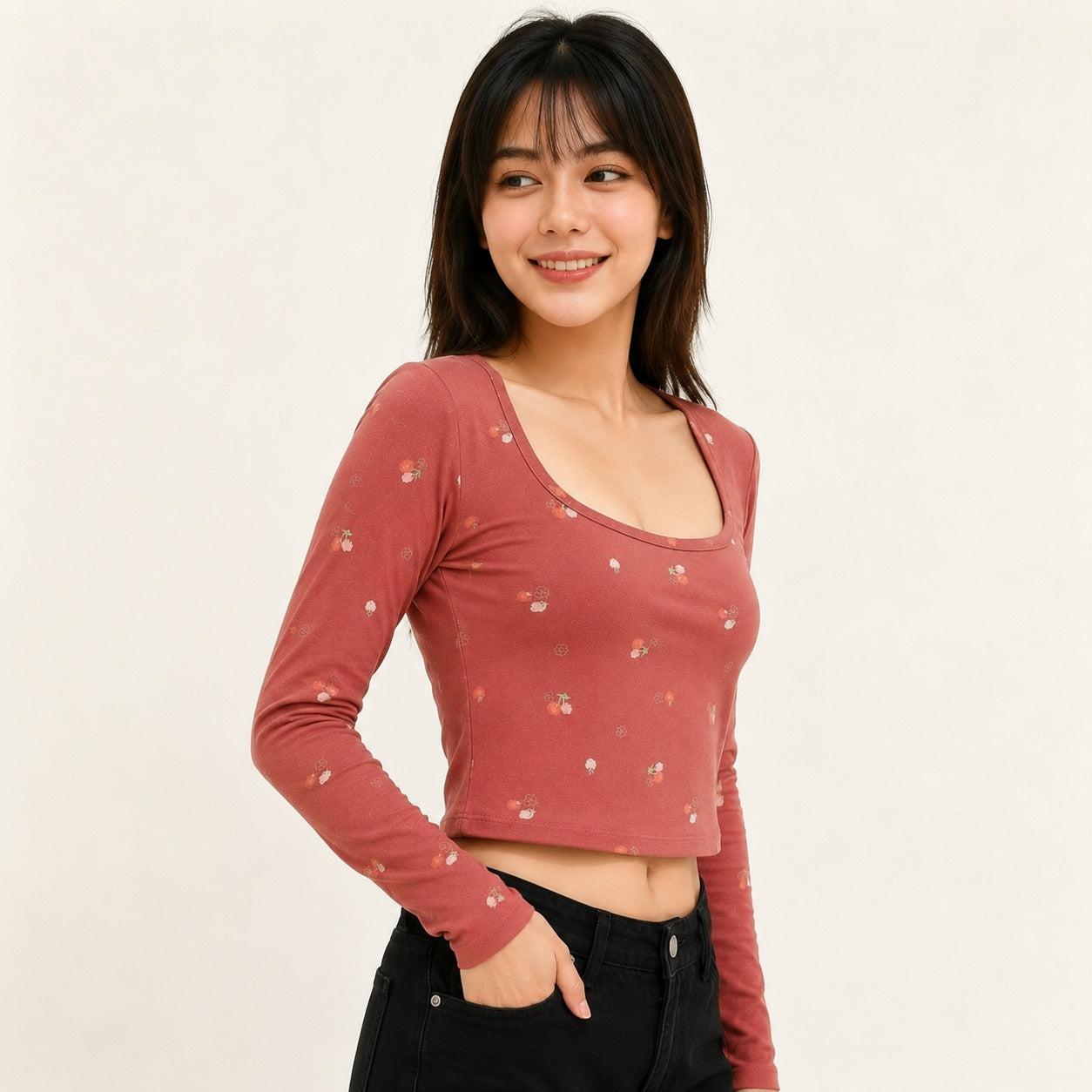 ARZO SOFT BLOOM NOIR™ | Luxury Long-Sleeve Crop Top