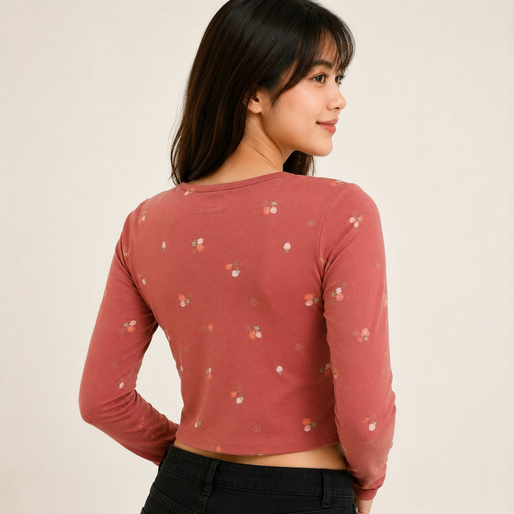 ARZO SOFT BLOOM NOIR™ | Luxury Long-Sleeve Crop Top