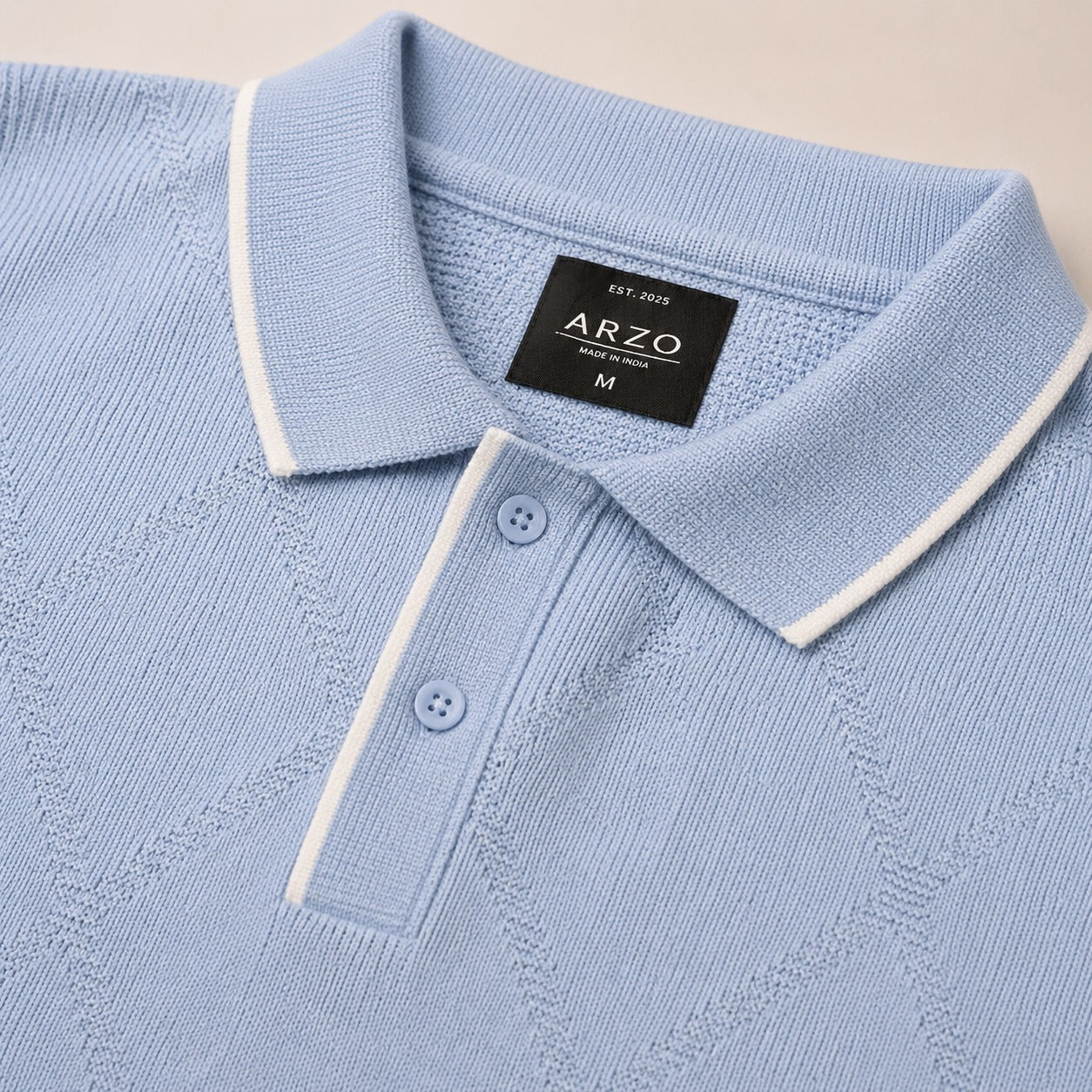 ARZO Signature Diamond Knit Polo – Ice Blue