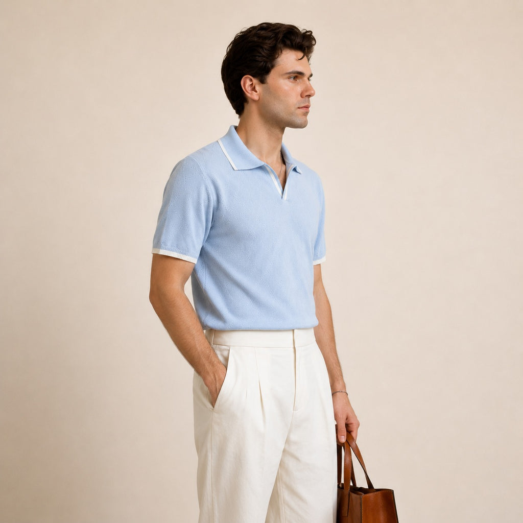 ARZO Signature Diamond Knit Polo – Ice Blue