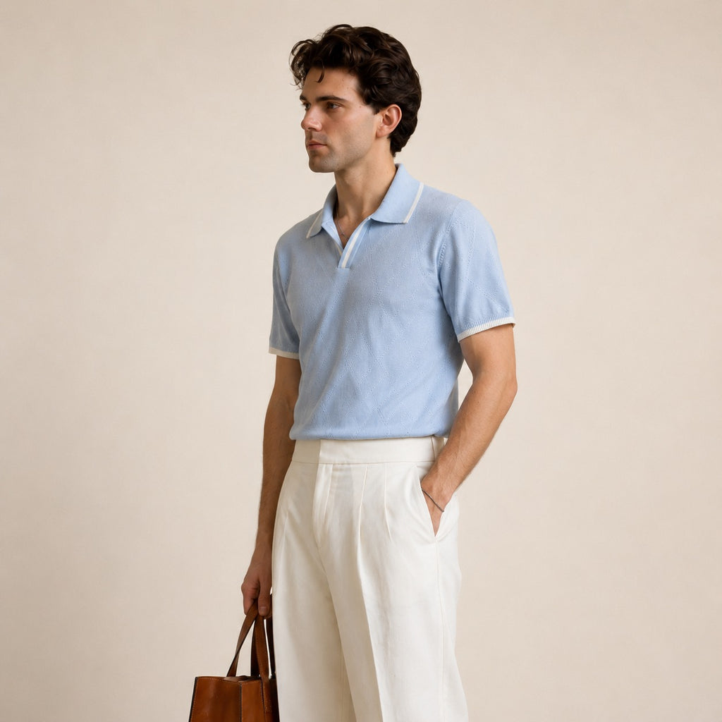 ARZO Signature Diamond Knit Polo – Ice Blue