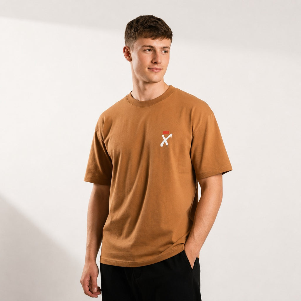 ARZO “Signature X” Minimal Oversize Tee – Sand Brown