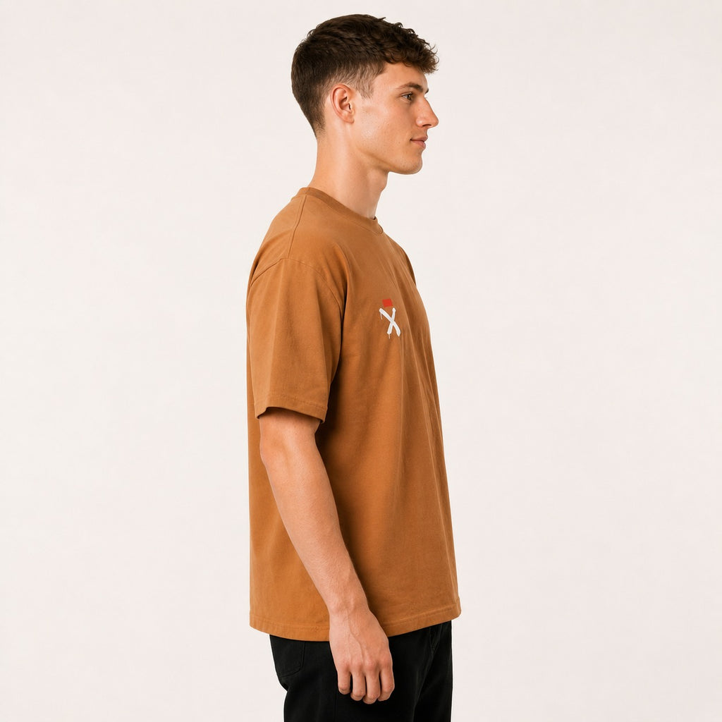 ARZO “Signature X” Minimal Oversize Tee – Sand Brown