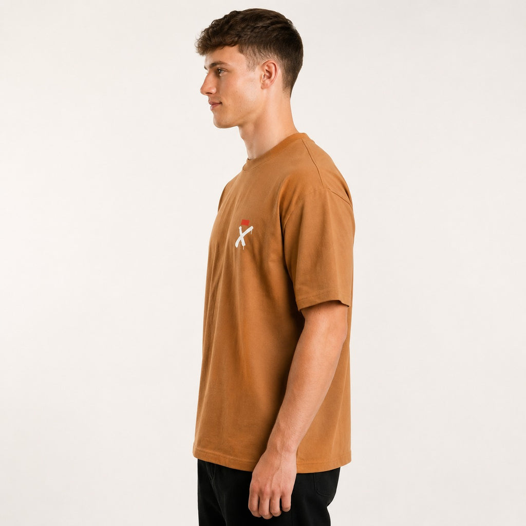 ARZO “Signature X” Minimal Oversize Tee – Sand Brown