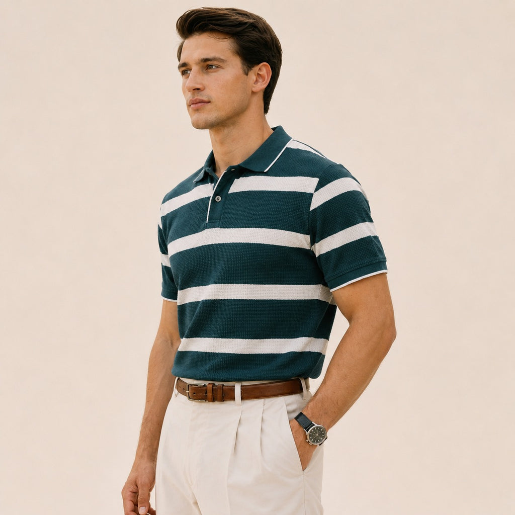 ARZO Teal Horizon Knit Polo