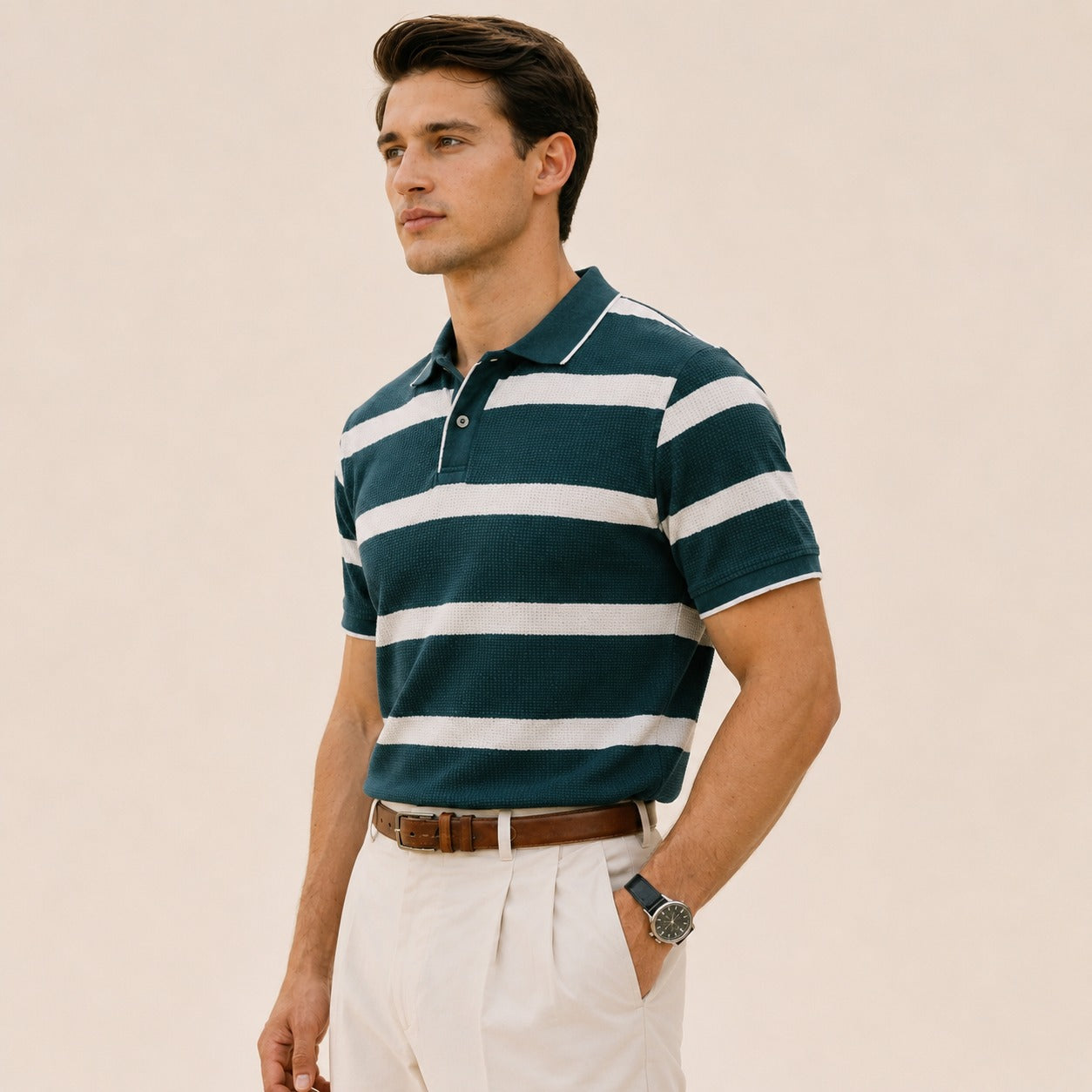 ARZO Teal Horizon Knit Polo