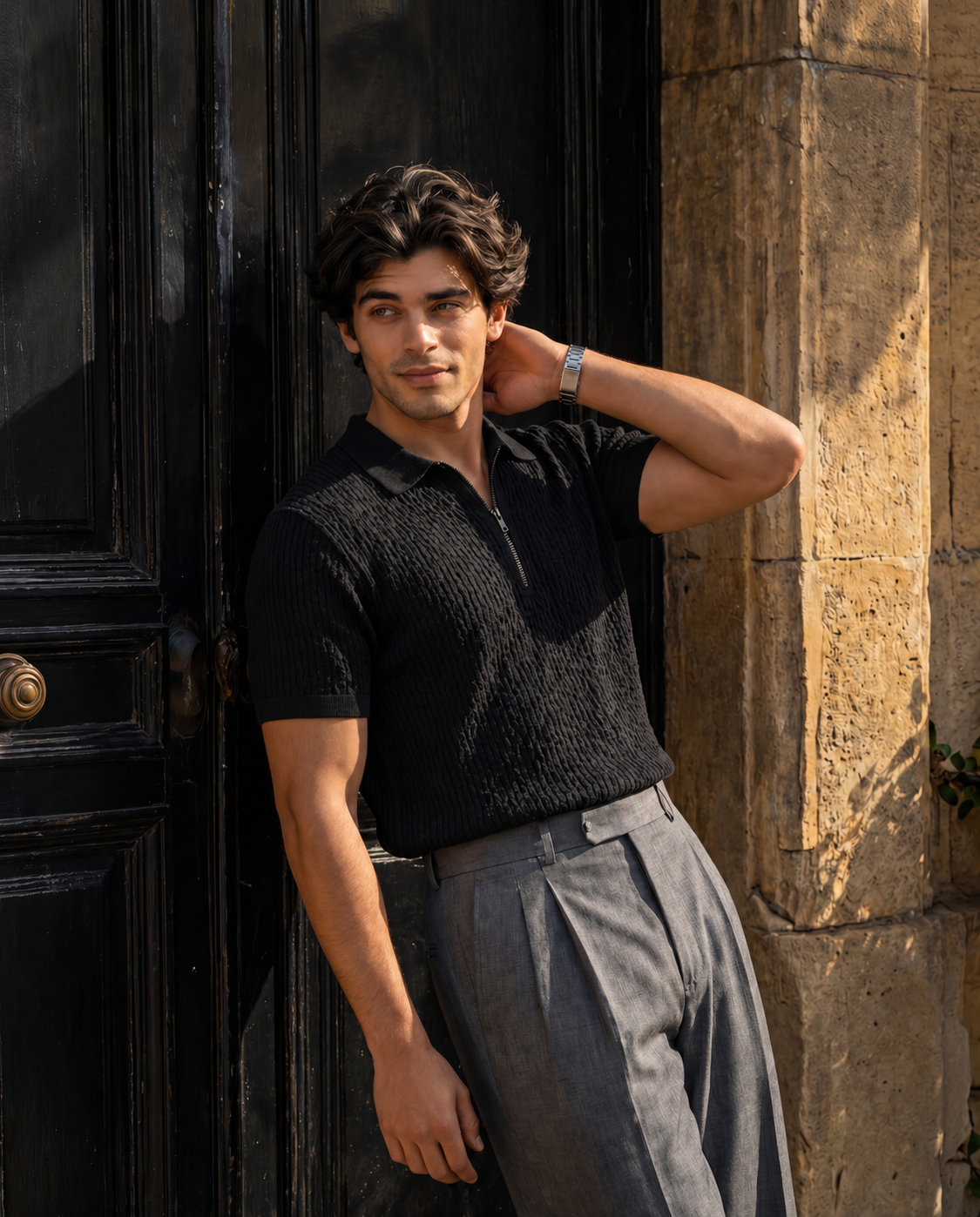 ARZO Noir Black Texture  Polo