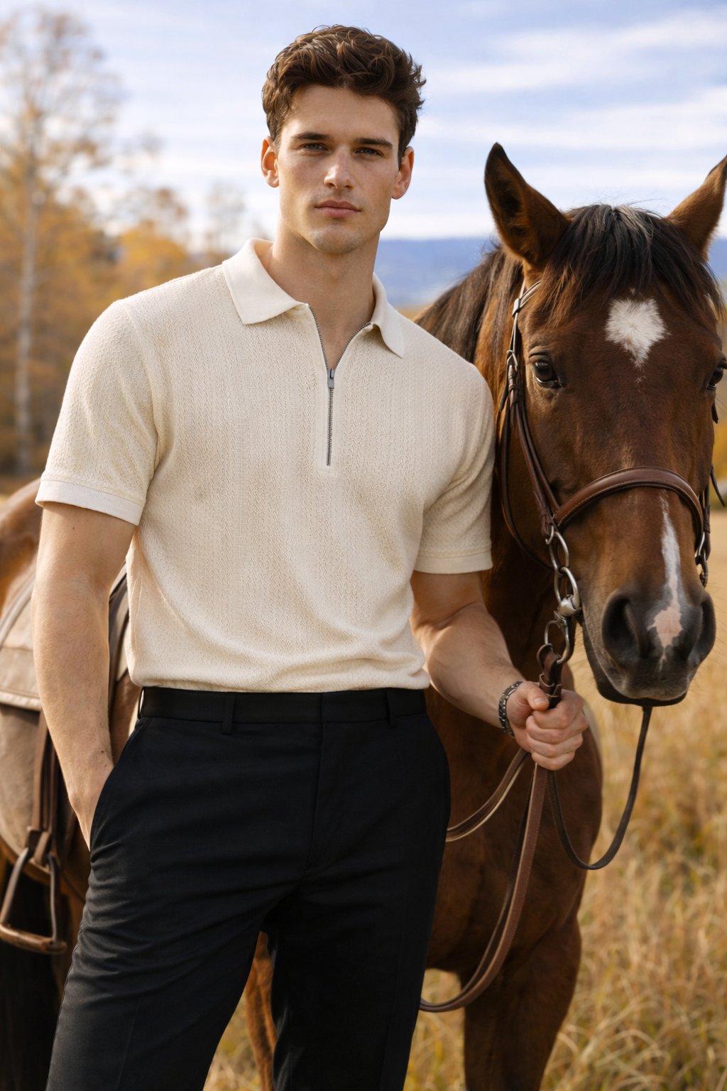 ARZO ELITE ZIP KNIT POLO – Sandstone Beige