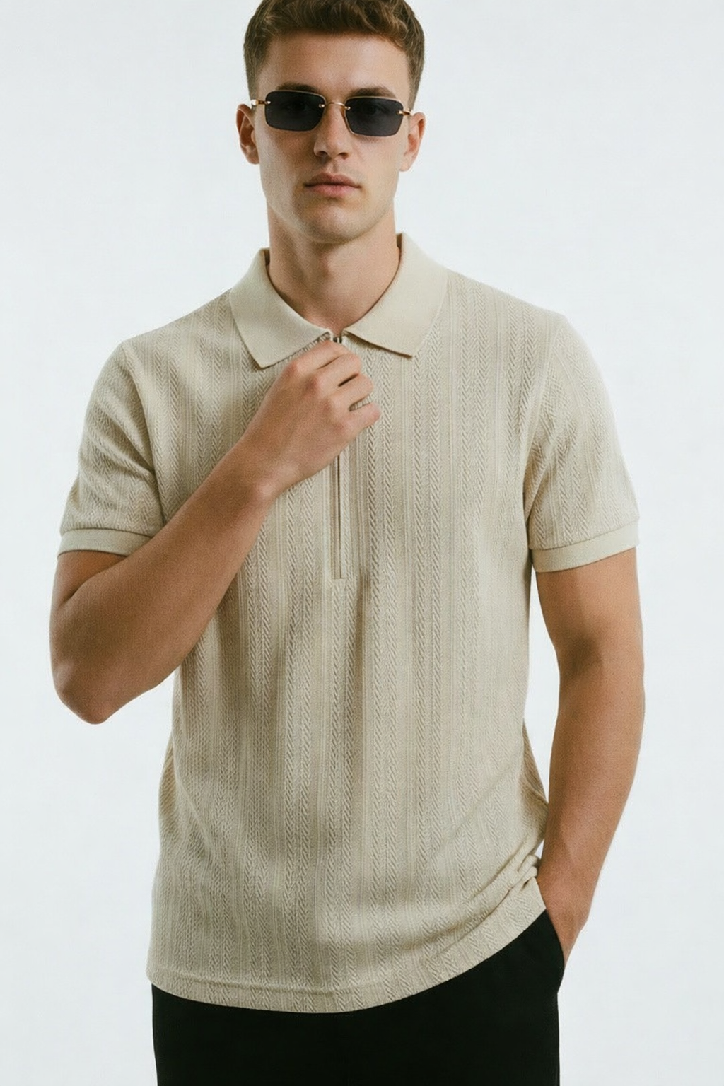 ARZO ELITE ZIP KNIT POLO – Sandstone Beige