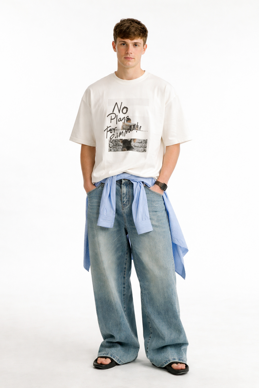 ARZO “No Plans” Oversized Tee (White)