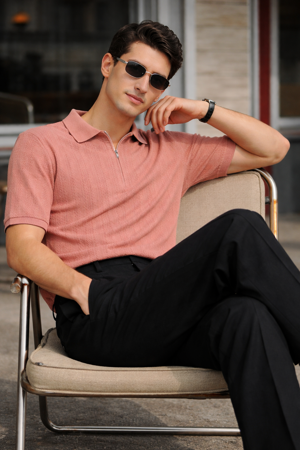 ARZO Camel Luxe Zip Polo