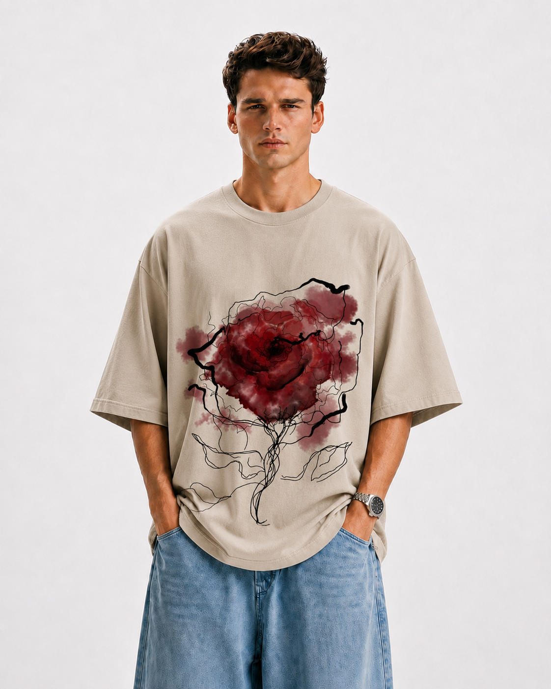ARZO Crimson Bloom Oversized Tee