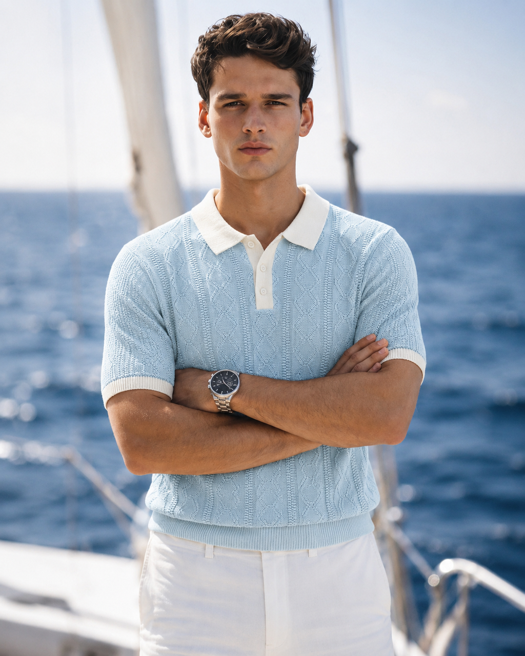 ARZO Riviera Knit Polo – Sky Blue