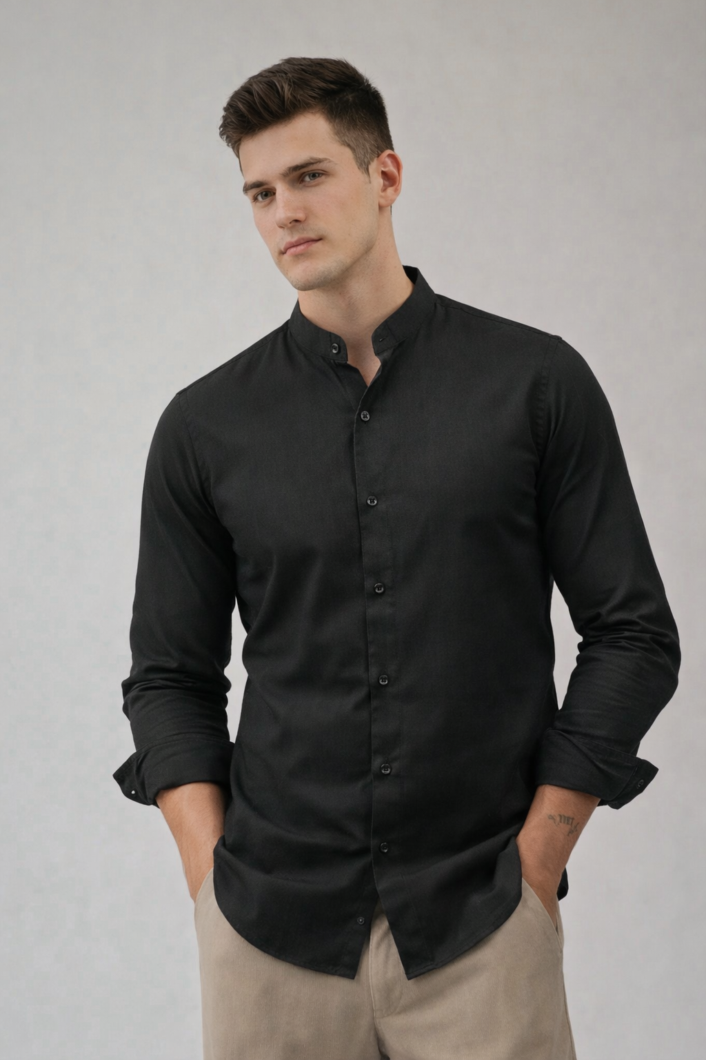 ARZO Midnight Noir Mandarin Shirt