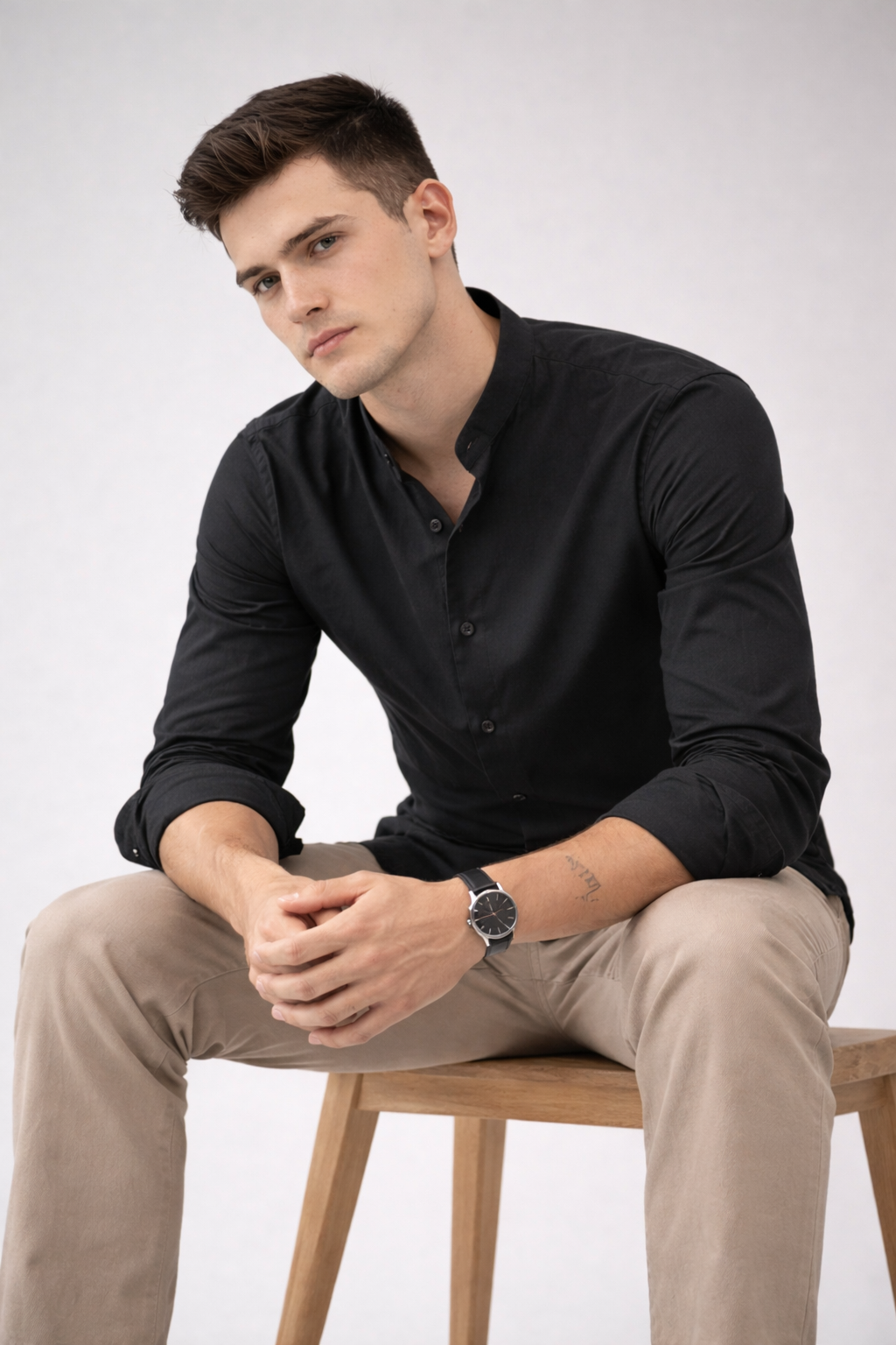 ARZO Midnight Noir Mandarin Shirt