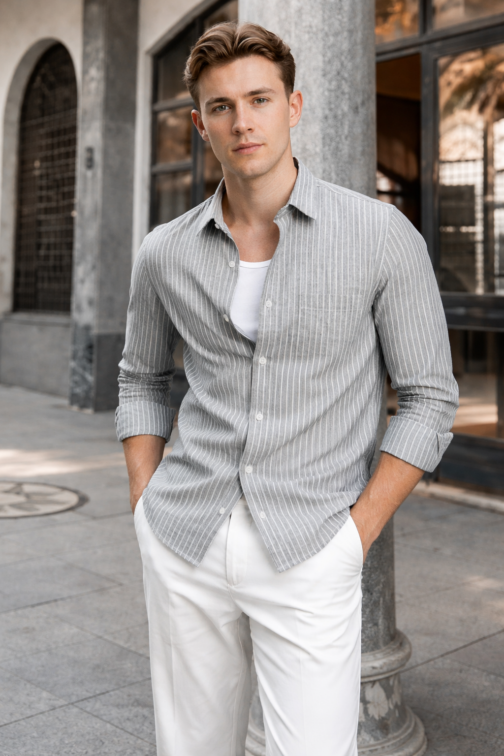 ARZO Grey Pinstripe Classic Shirt