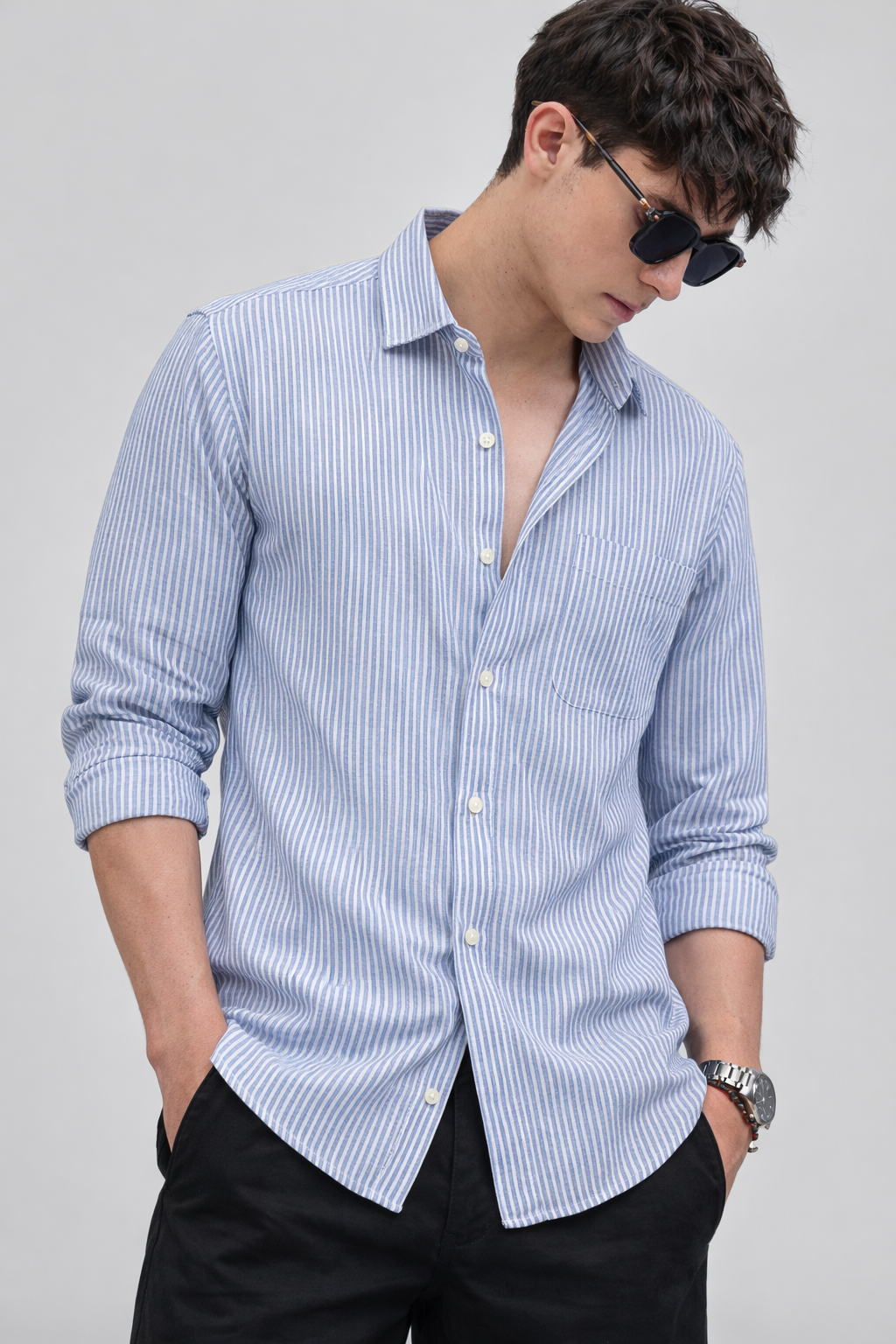 ARZO Cloud Grey Micro-Stripe Shirt