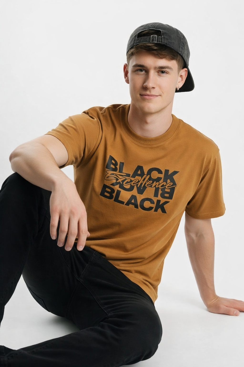 ARZO “Black Excellence”Power Oversize Tee – Earth Brown
