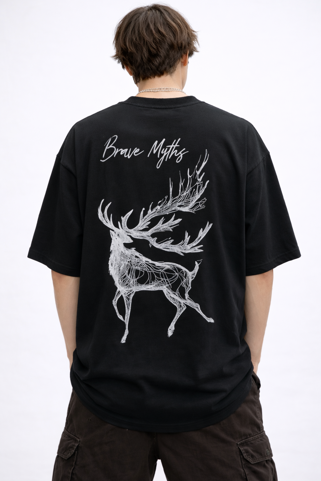 “Brave Myths” Oversized Tee – Midnight Black Edition