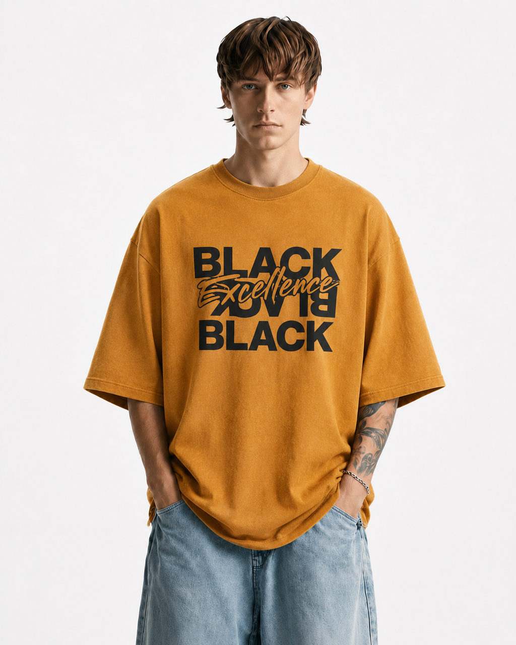ARZO “Black Excellence”Power Oversize Tee – Earth Brown