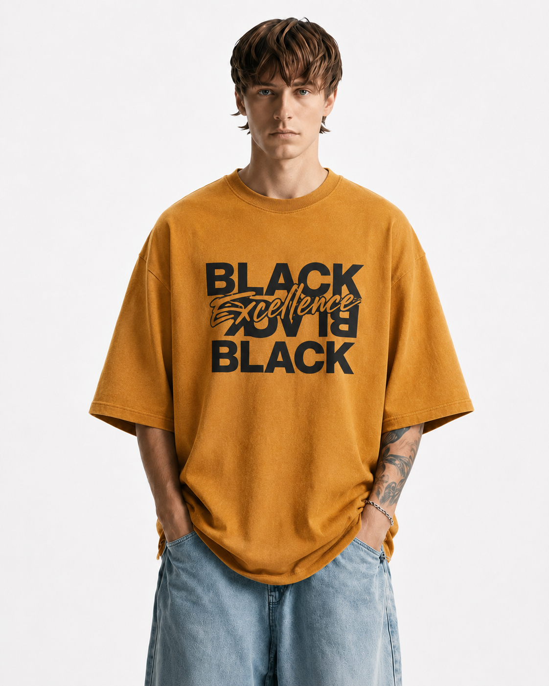 ARZO “Black Excellence”Power Oversize Tee – Earth Brown