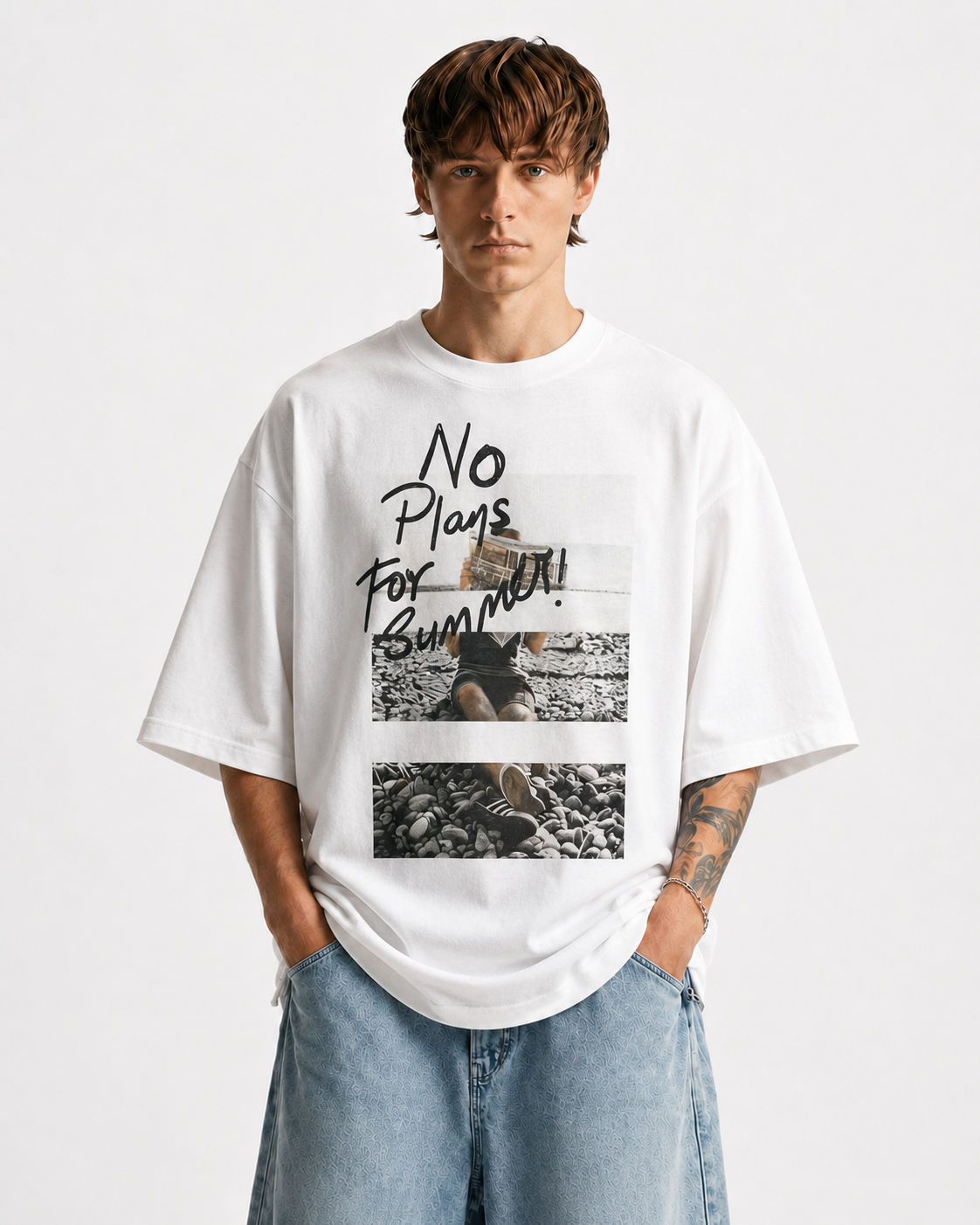 ARZO “No Plans” Oversized Tee (White)