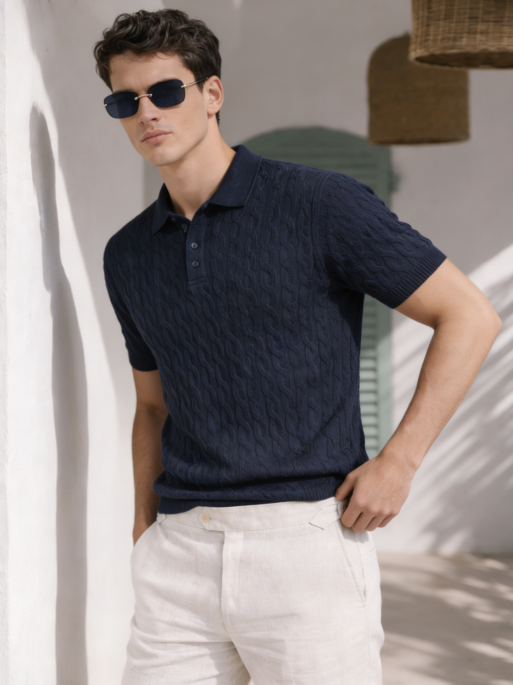 ARZO “Navy Prestige” Textured Polo