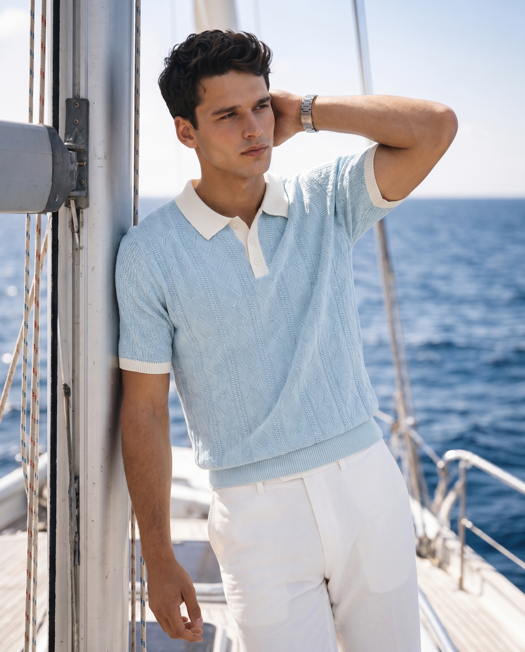 ARZO Riviera Knit Polo – Sky Blue