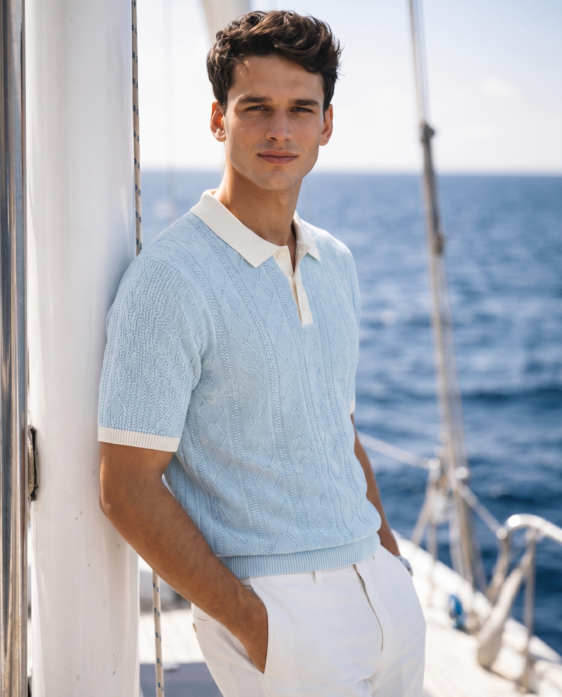 ARZO Riviera Knit Polo – Sky Blue