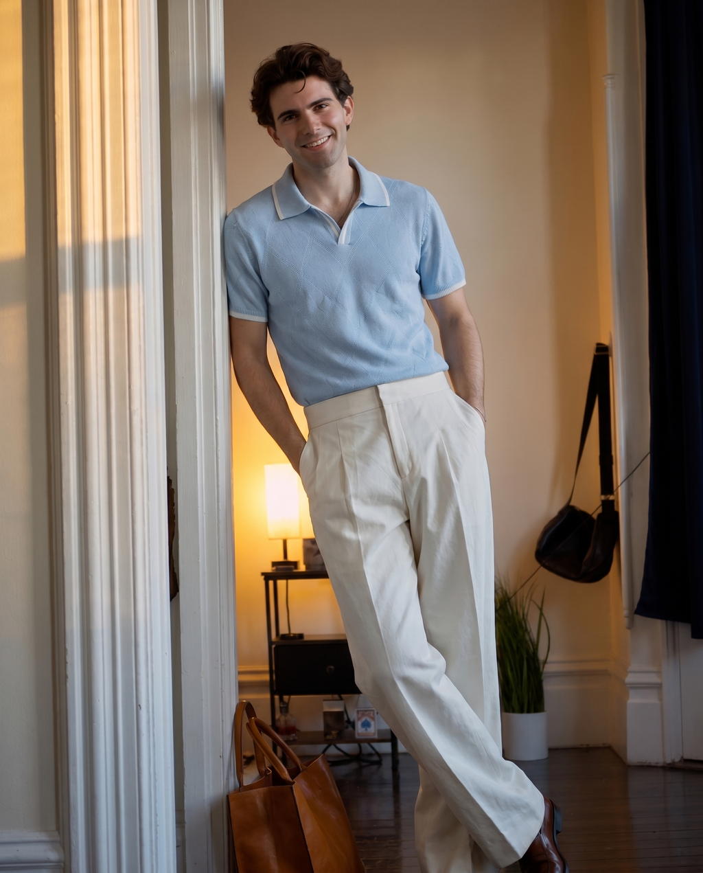 ARZO Signature Diamond Knit Polo – Ice Blue