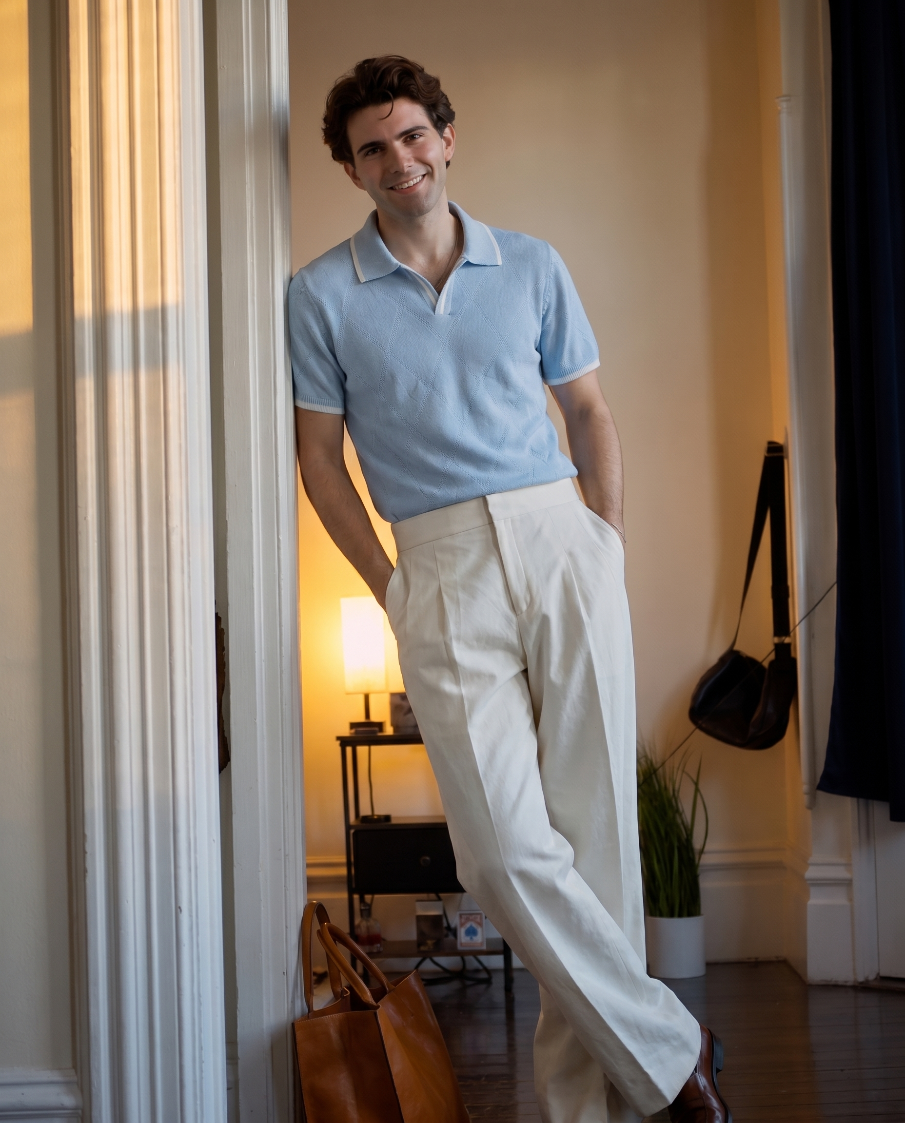 ARZO Signature Diamond Knit Polo – Ice Blue