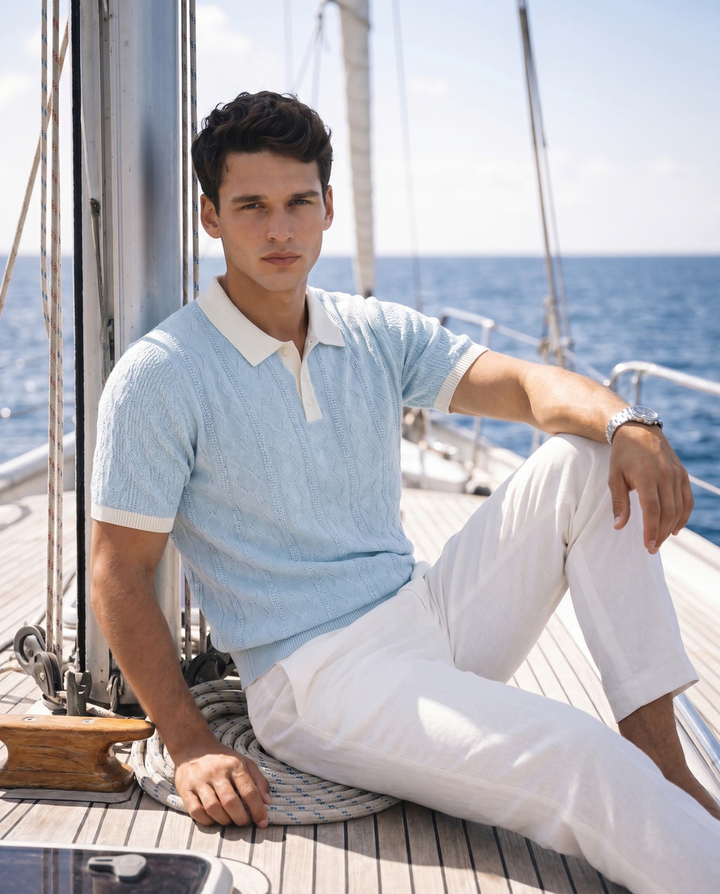ARZO Riviera Knit Polo – Sky Blue
