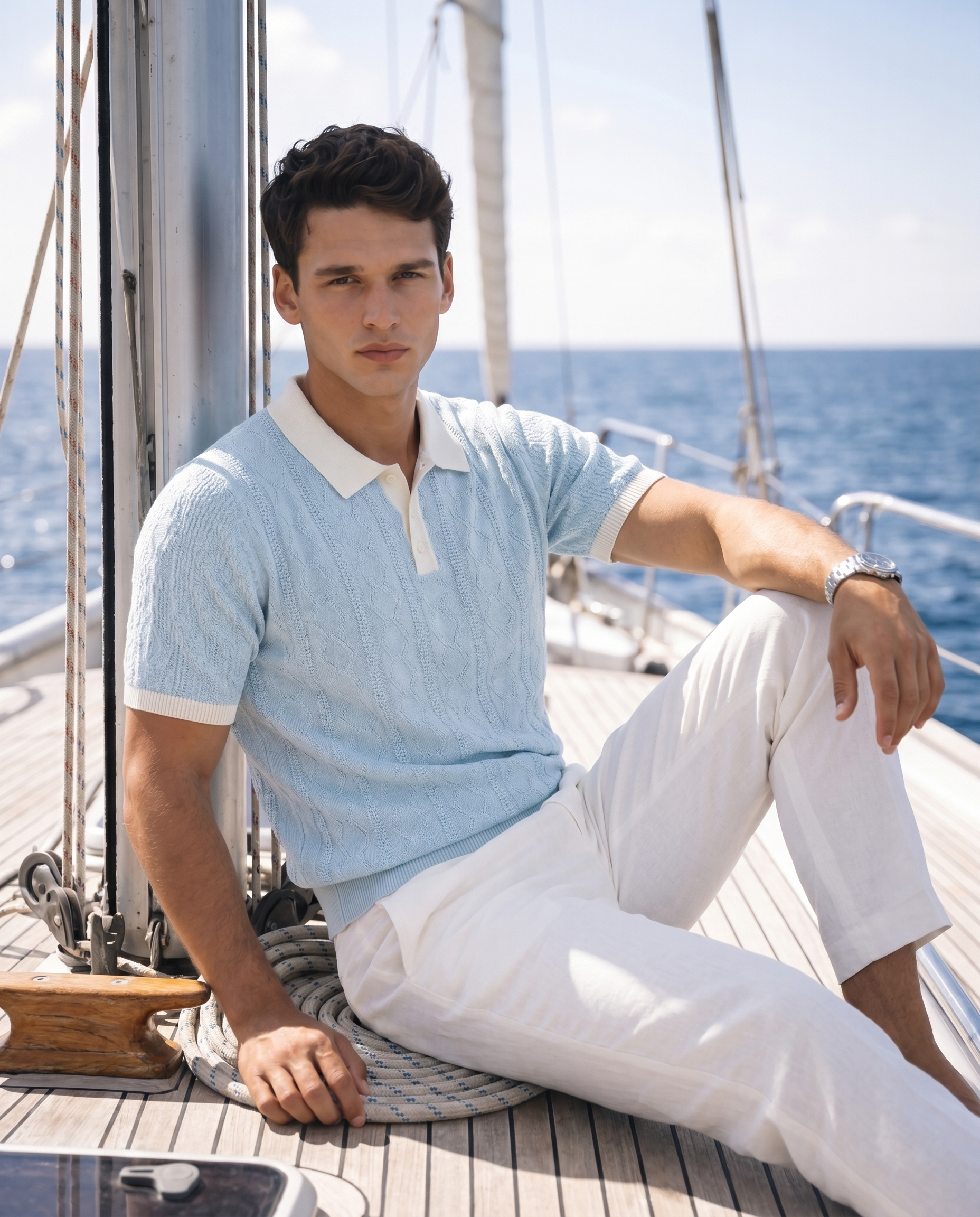 ARZO Riviera Knit Polo – Sky Blue