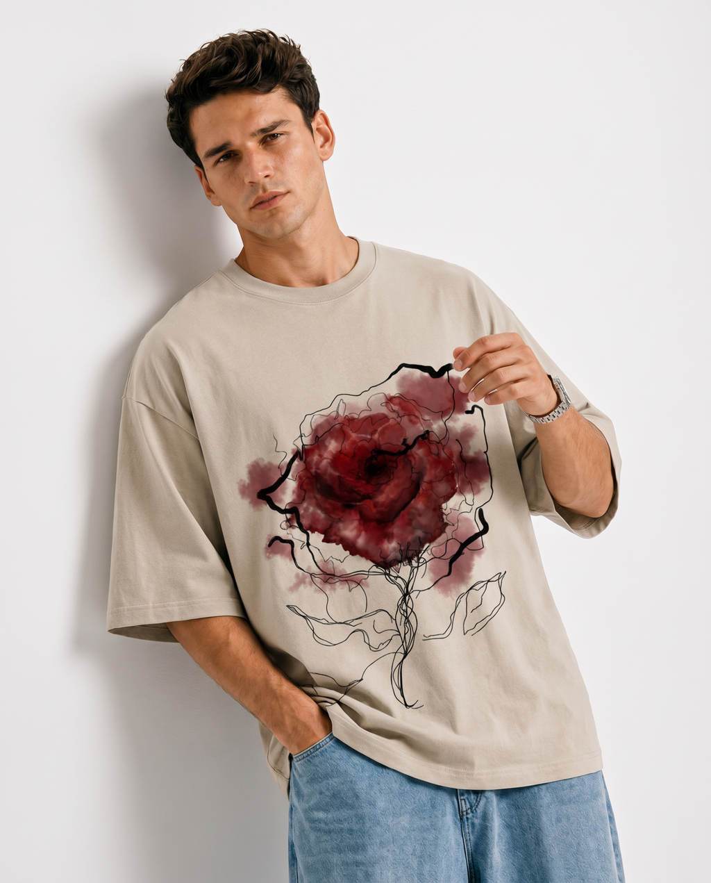 ARZO Crimson Bloom Oversized Tee