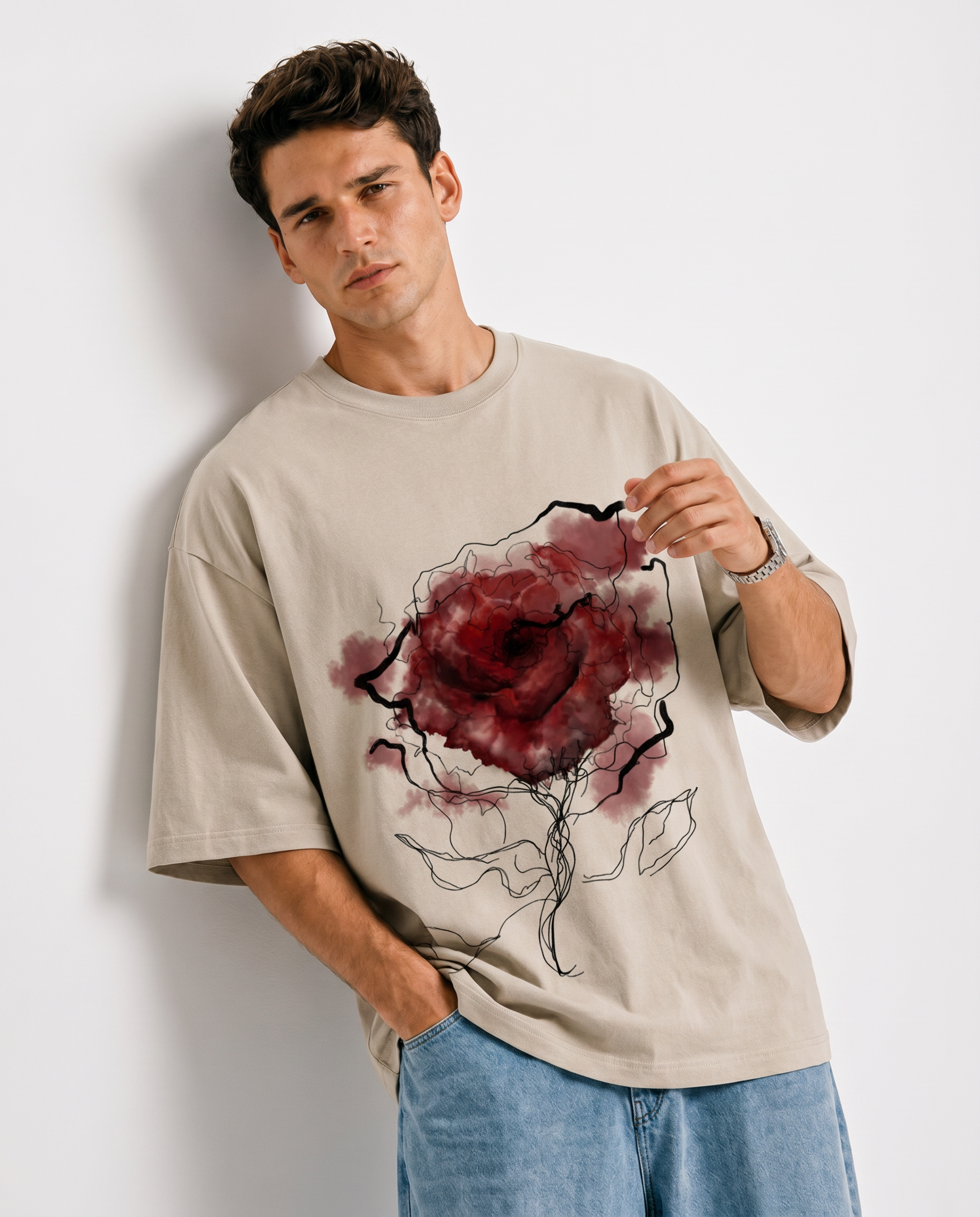 ARZO Crimson Bloom Oversized Tee