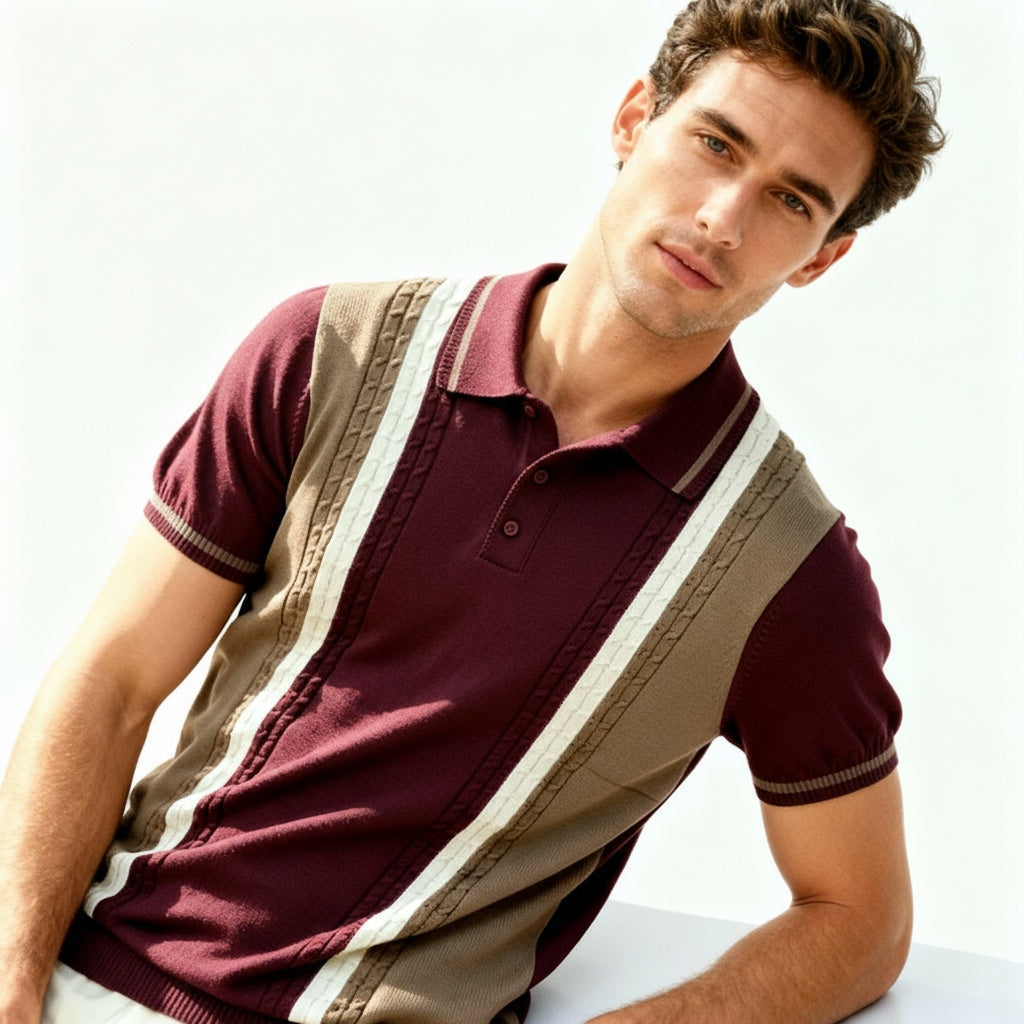 ARZO Bordeaux Crest Knit Polo