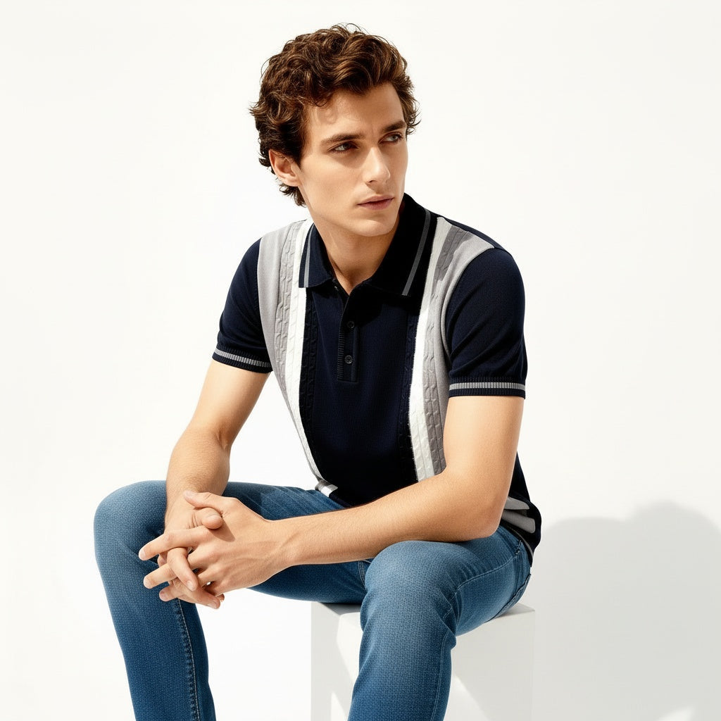 ARZO Navy Contrast Classic Polo