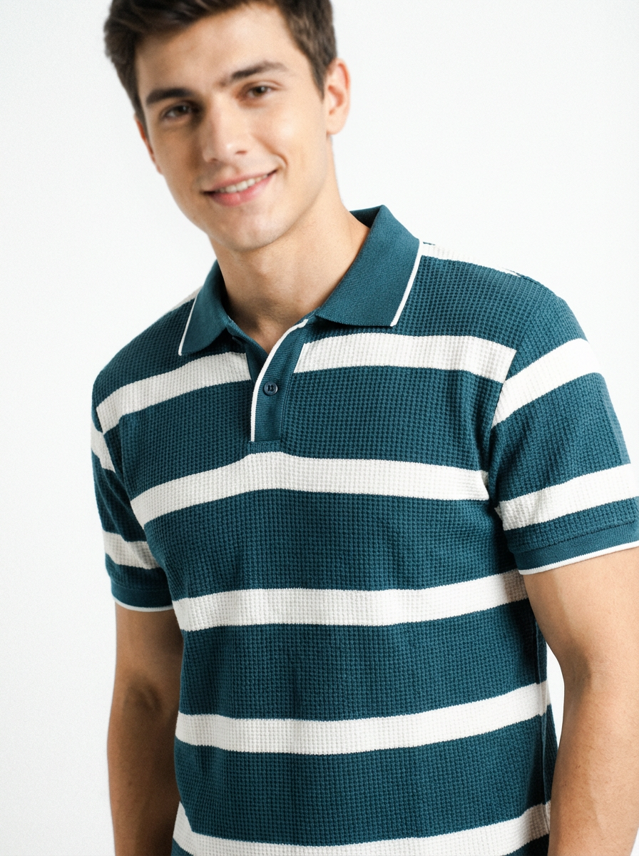ARZO Teal Horizon Knit Polo