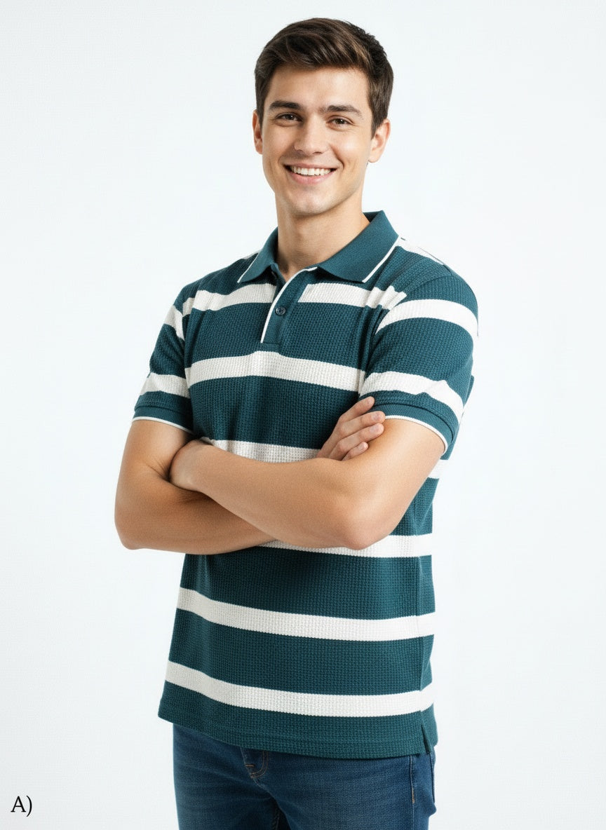ARZO Teal Horizon Knit Polo