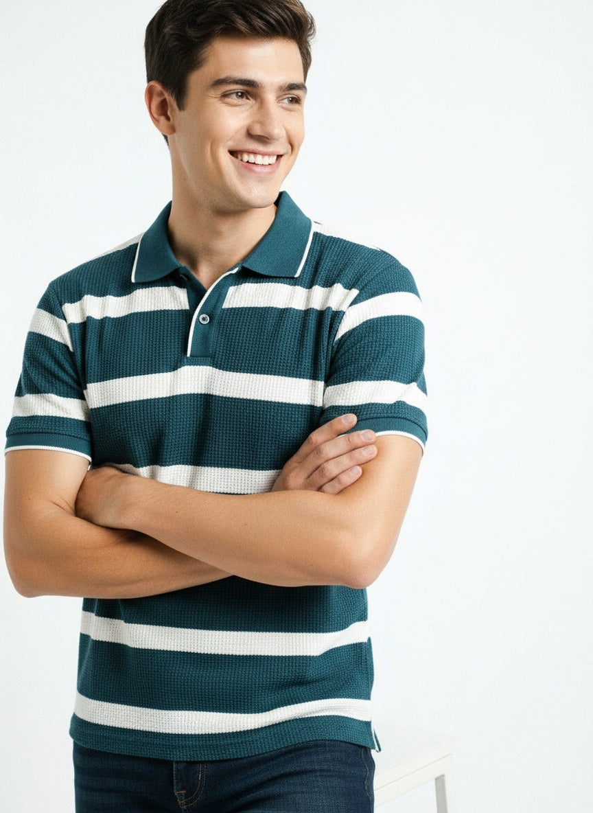 ARZO Teal Horizon Knit Polo