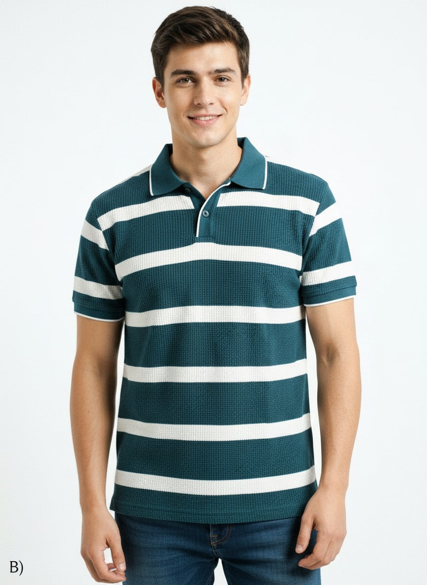 ARZO Teal Horizon Knit Polo
