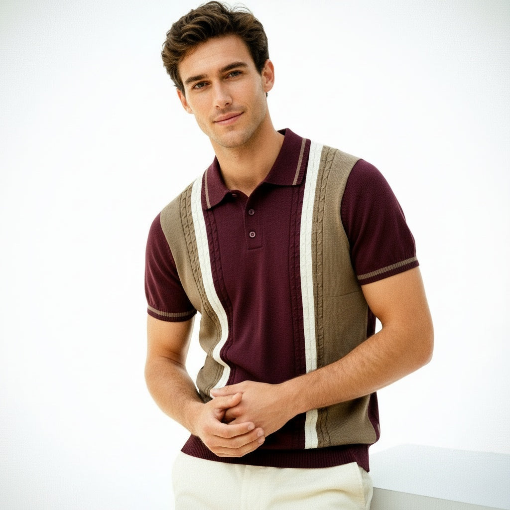 ARZO Bordeaux Crest Knit Polo