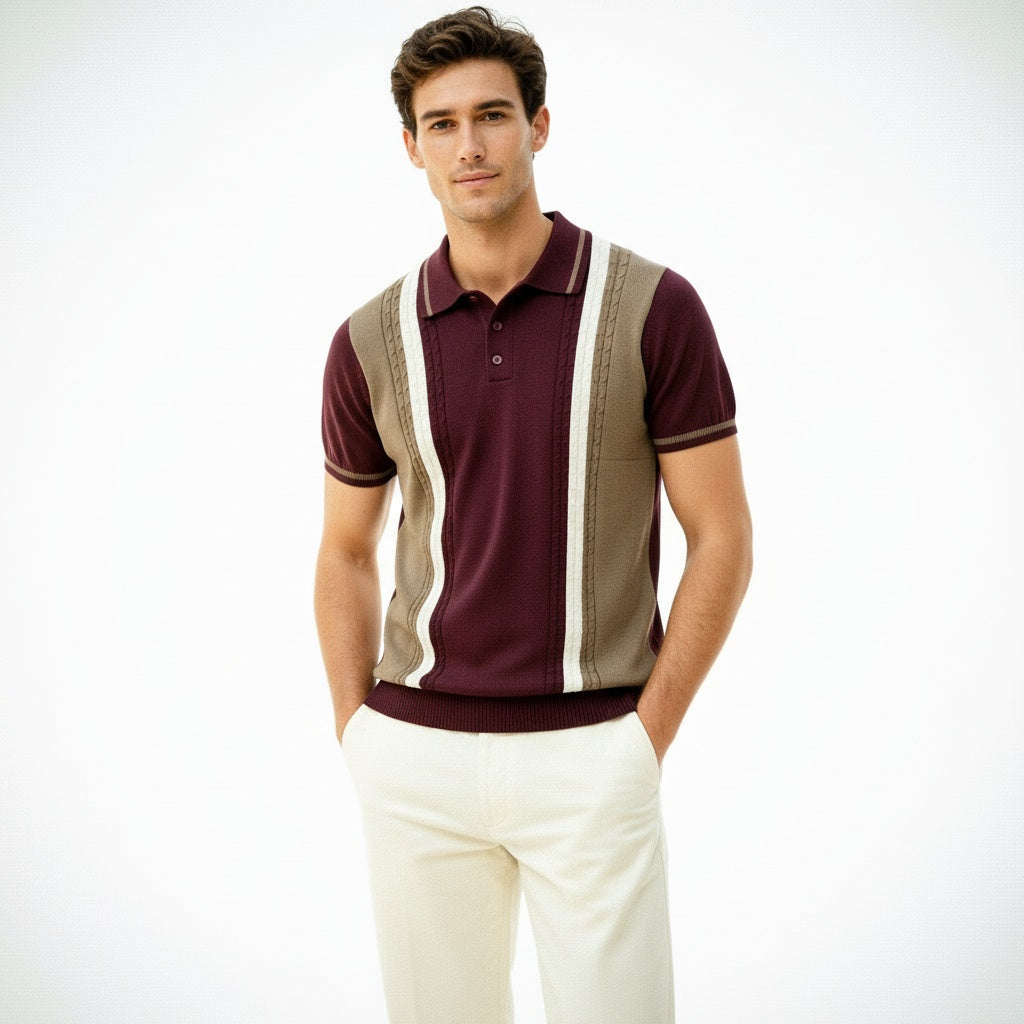 ARZO Bordeaux Crest Knit Polo
