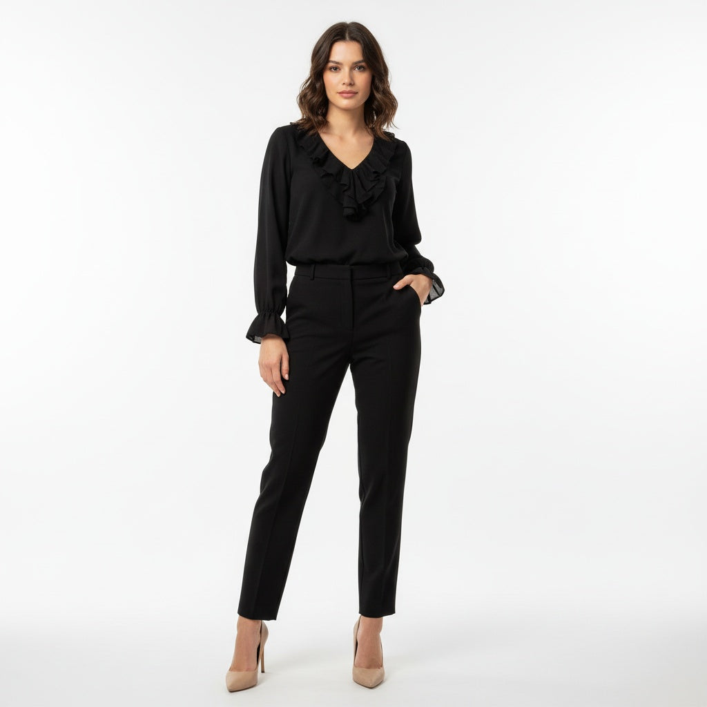 ARZO Midnight Ruffle V-Neck