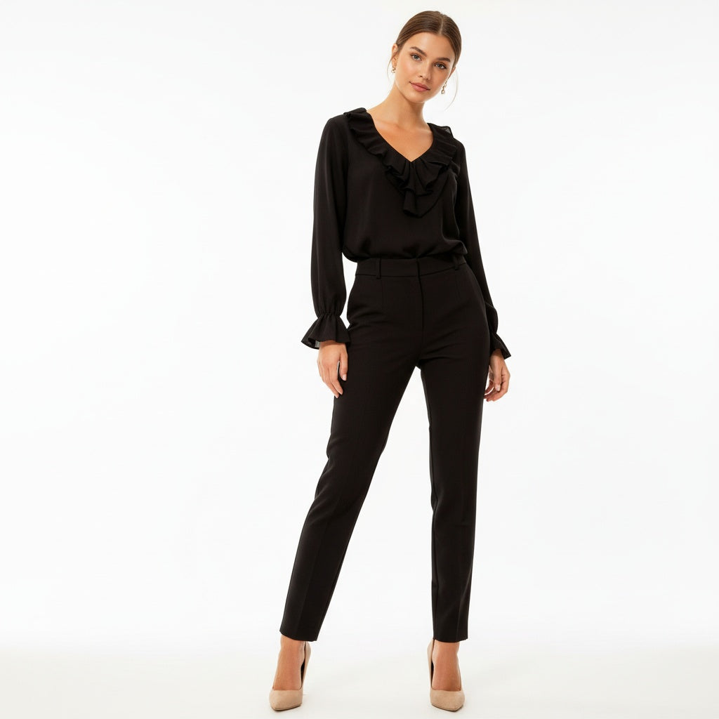 ARZO Midnight Ruffle V-Neck