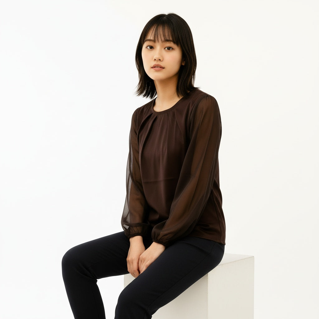 ARZO Cocoa Sheer Elegance Top (Brown)