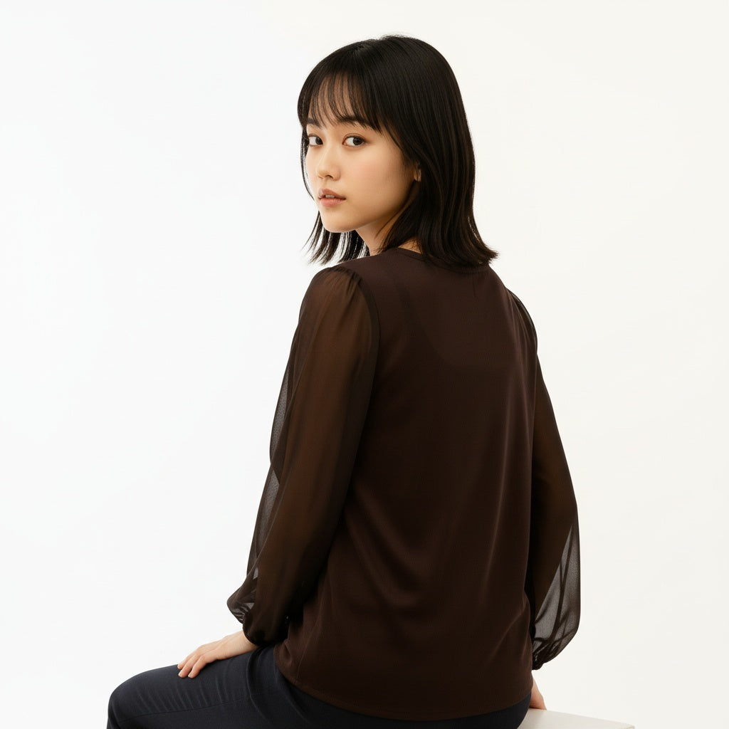 ARZO Cocoa Sheer Elegance Top (Brown)