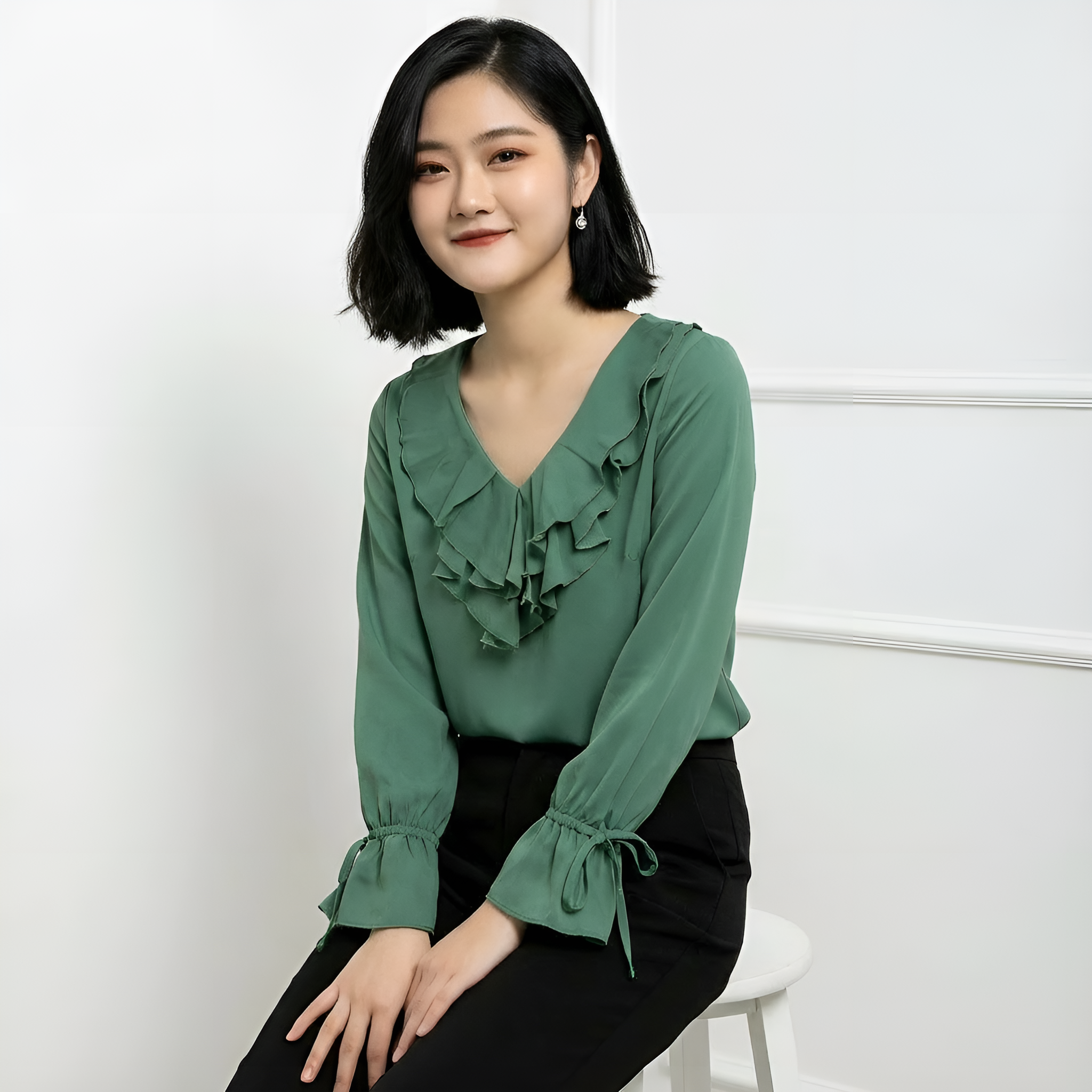 ARZO Emerald Grace Ruffle Blouse